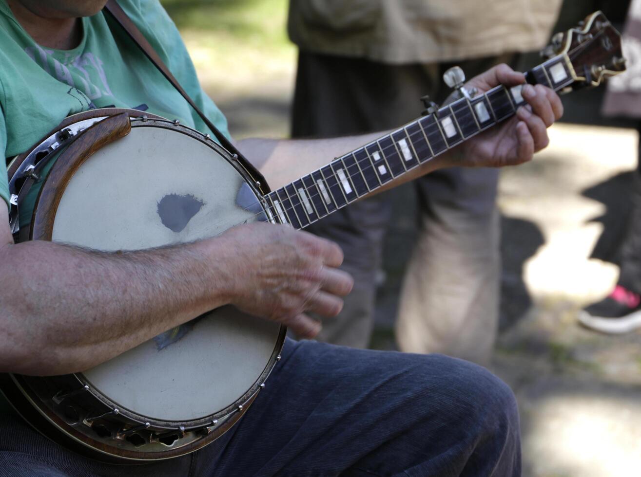 banjo un música instrumento conocido para país música foto