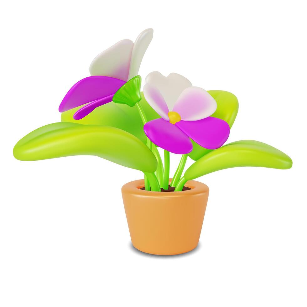 3d hogar flor planta pensamientos dibujos animados vector