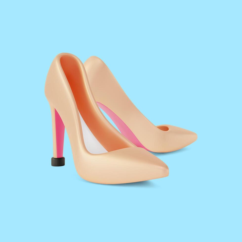 3d Bright Beige Heels Cartoon Design Style. vector