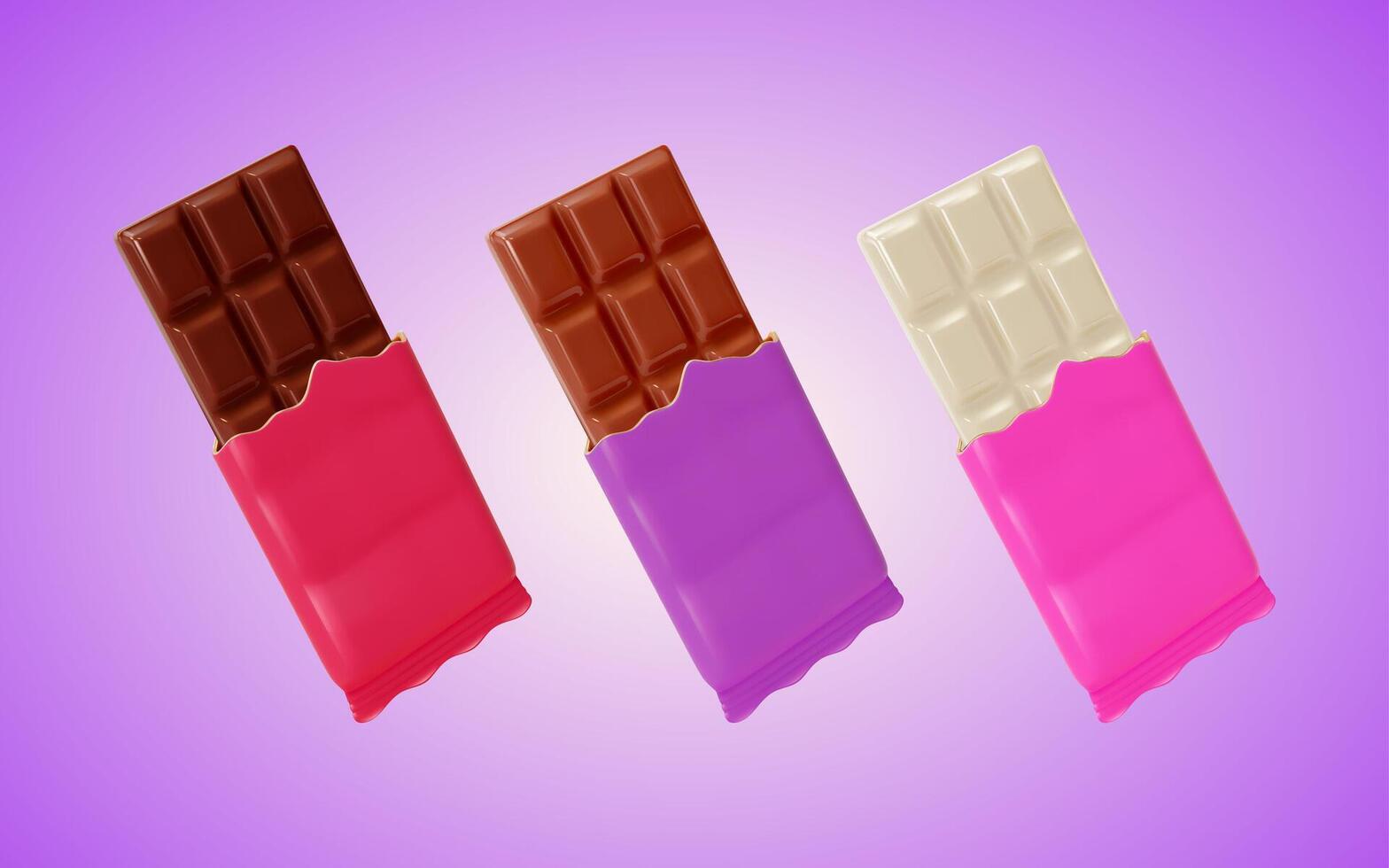 3d Dark, Milk and White Chocolate Bar Sweet Dessert Food Set Cartoon vector
