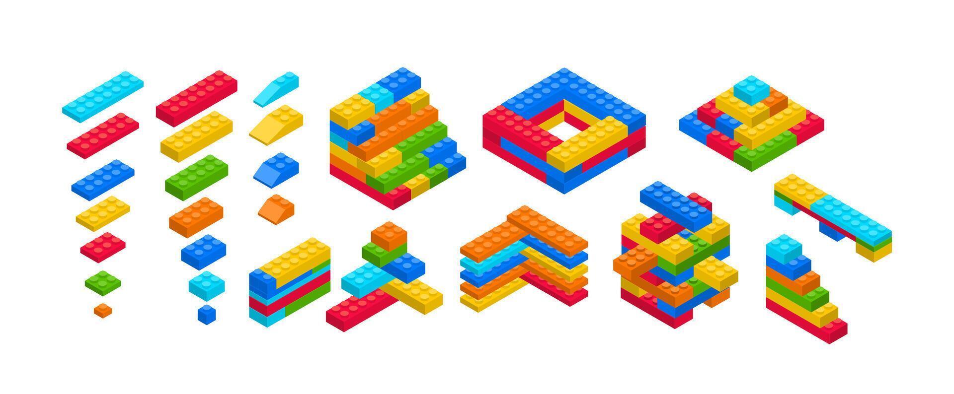 Color Brick Block Building Toys Set. vector