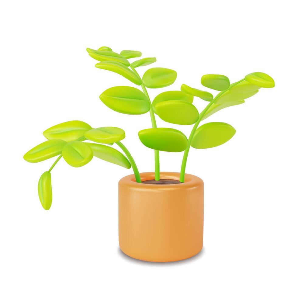 3d Home Plant with Green Leaves in Pot Cartoon vector