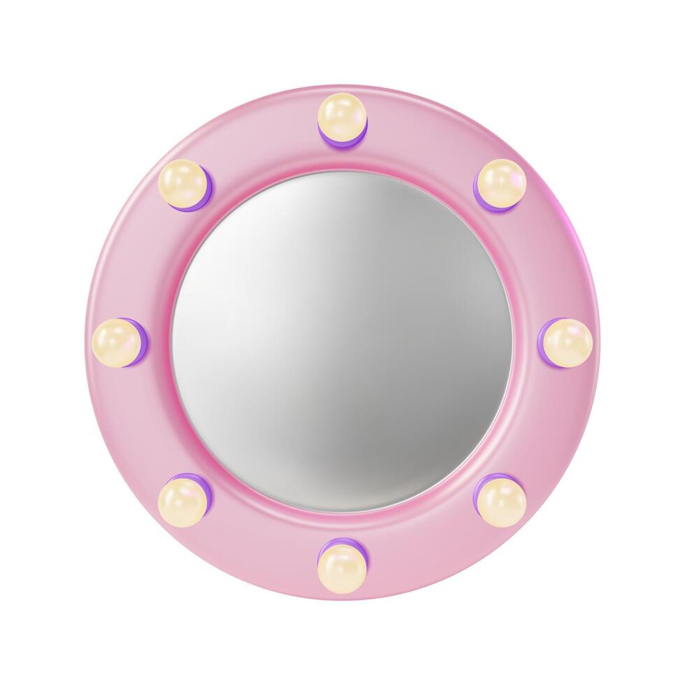 3d Makeup Mirror with Light Bulbs Cartoon Design Style. vector