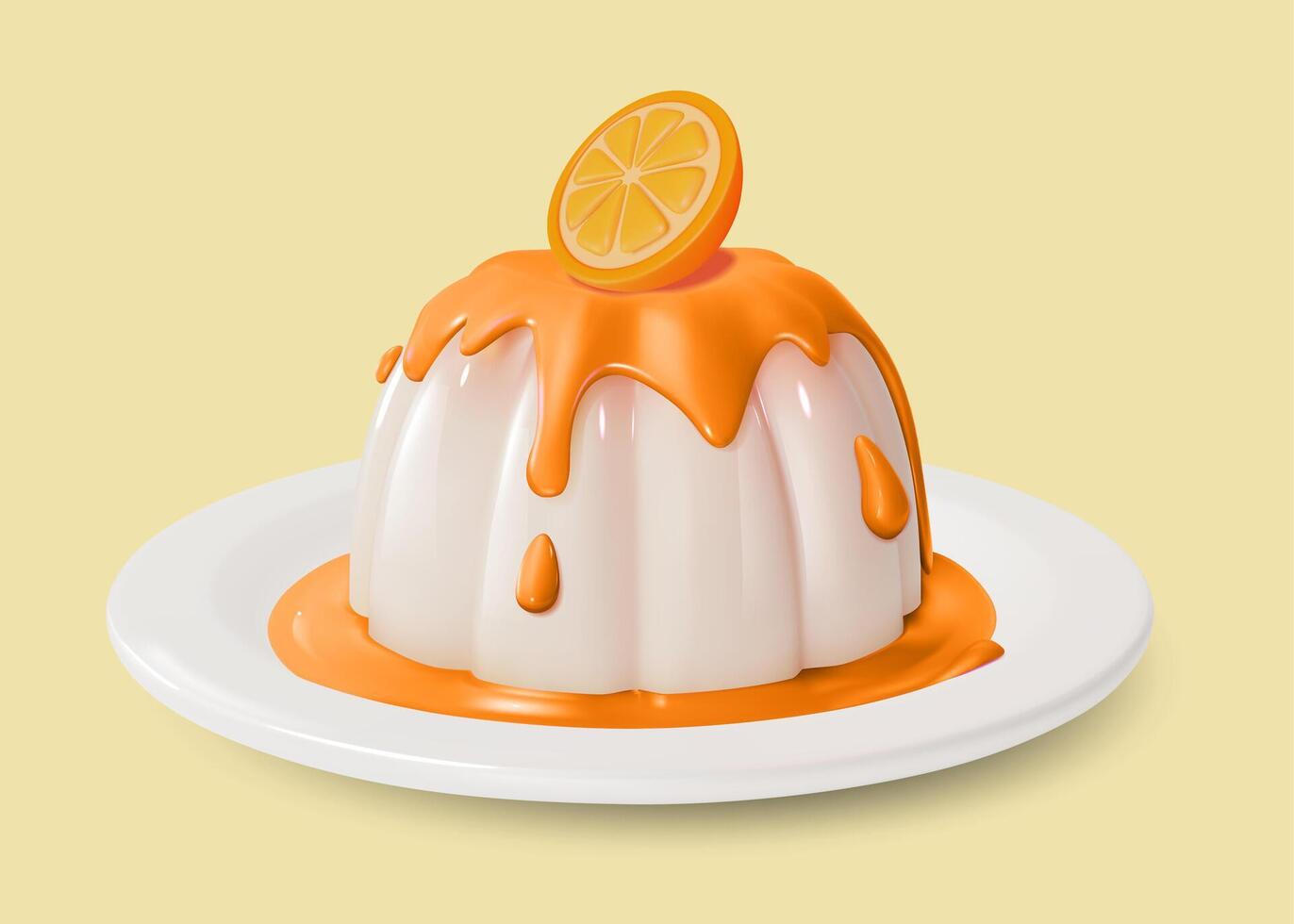 3d panna cotta con naranja dulce postre comida dibujos animados vector