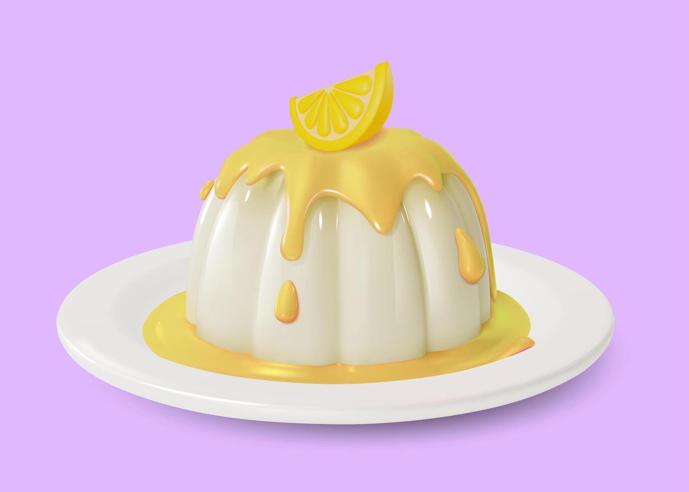 3d panna cotta con limón dulce postre comida dibujos animados vector