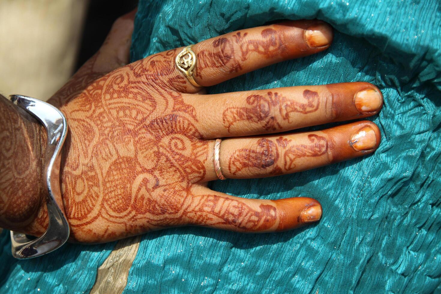 henna or mehndi tattoos on hands photo