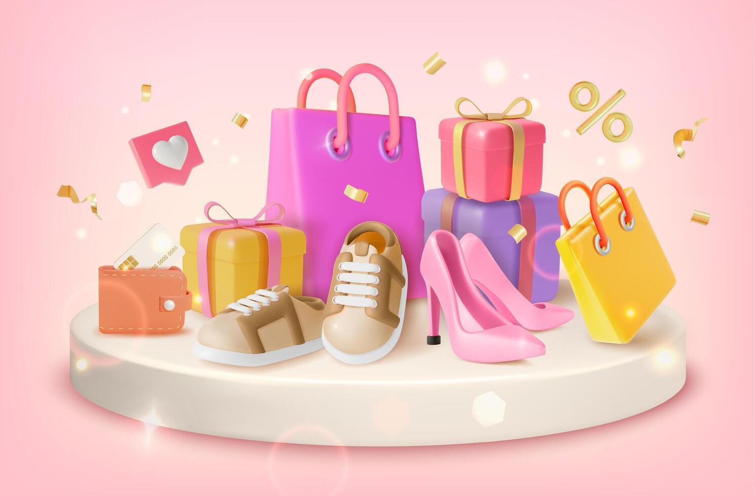 3d New Shoes Collection Concept Background Cartoon Design Style. vector