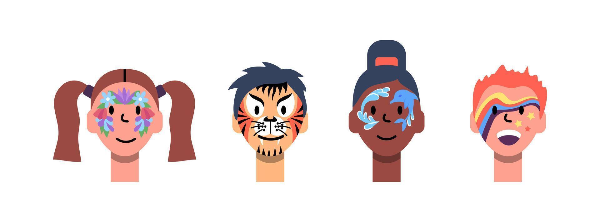 Cartoon Color Characters Kids Face Painting Concept. vector