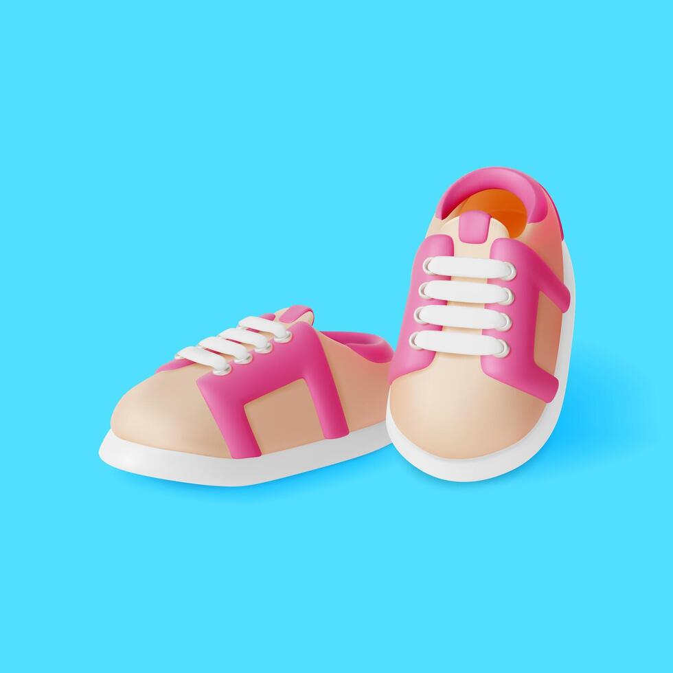 3d Pair Shoes Footwear Cartoon Design Style. vector