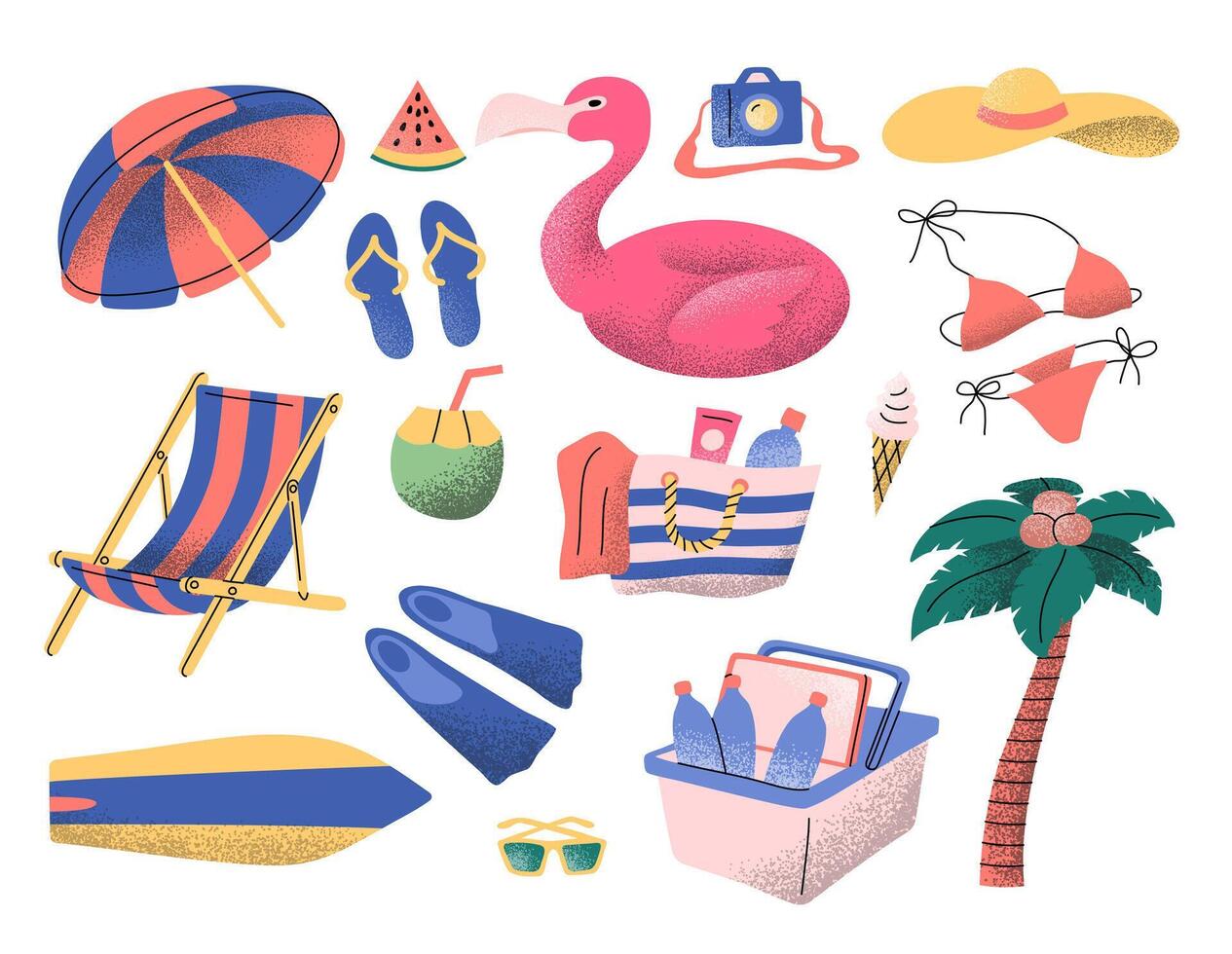 Cartoon Color Summer Beach Different Elements Set vector