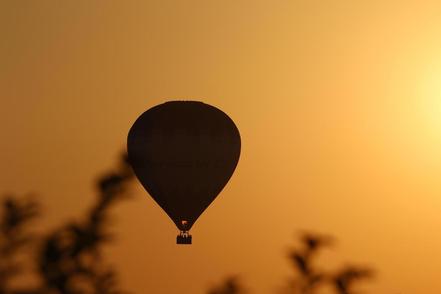 hot air balloon at sunset photo