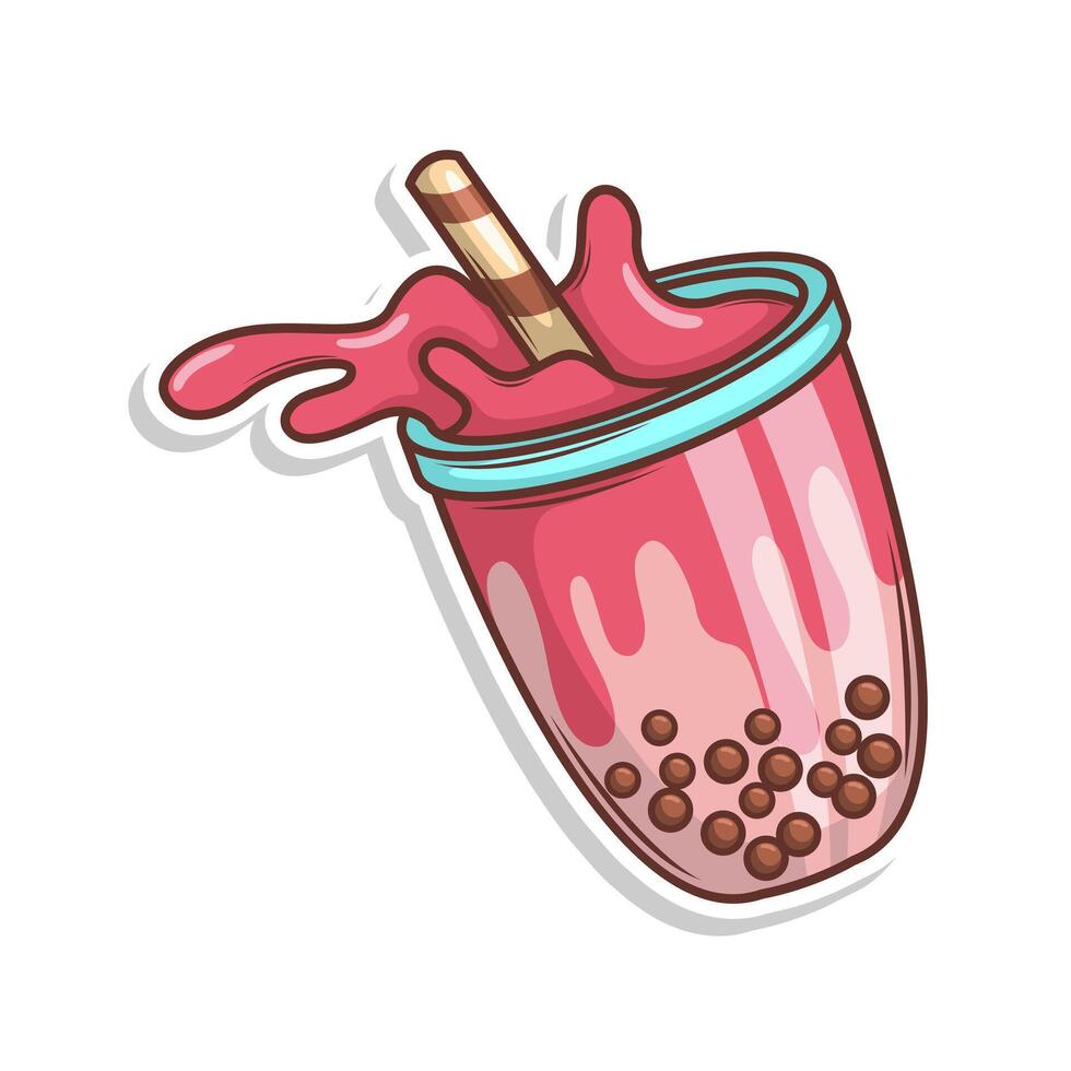 Bubble tea sticker cartoon. hand draw illustration art vector