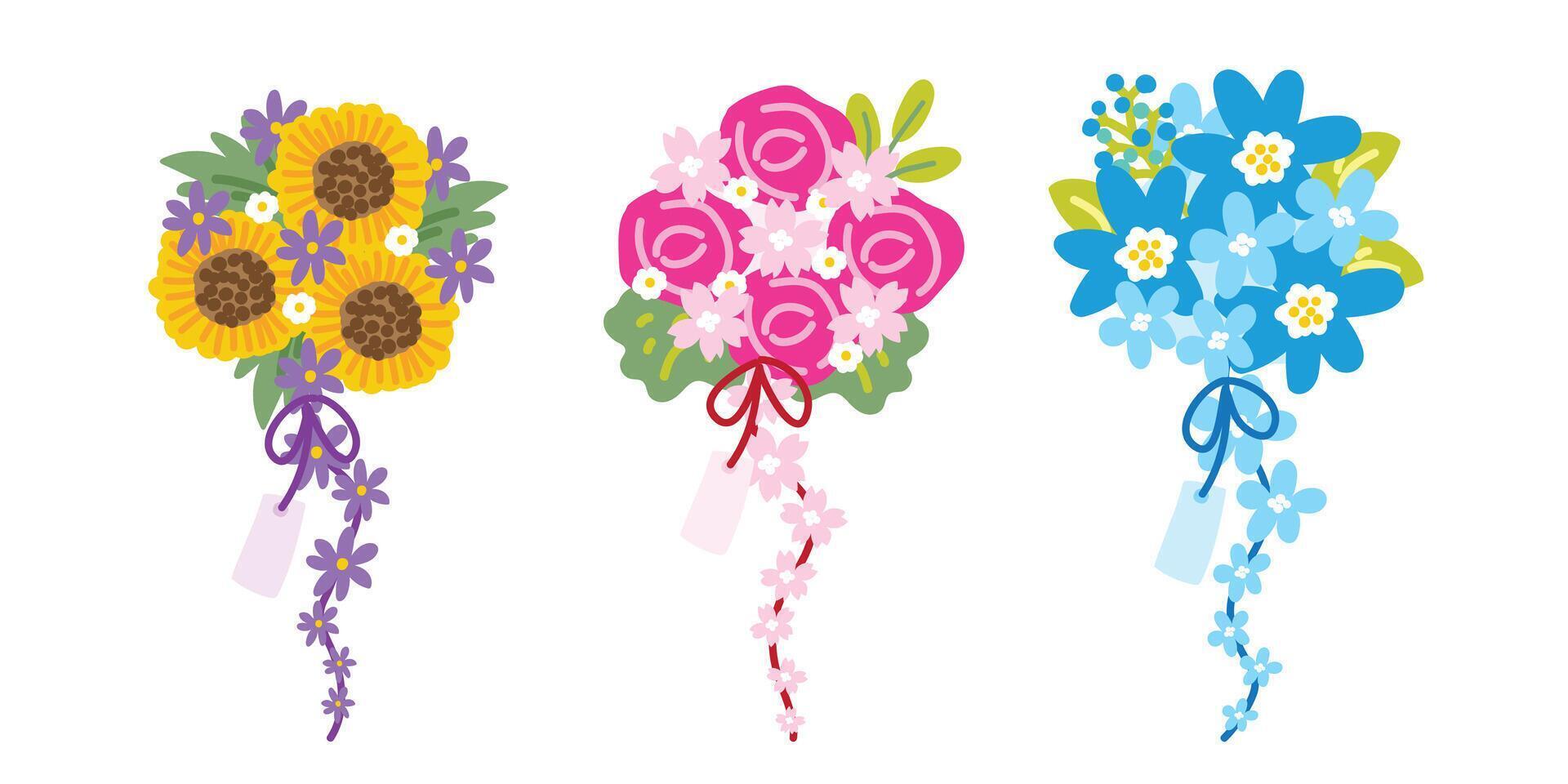 Set of cute bunch of flower balloon line hand drawn cartoon.Nature collection. vector