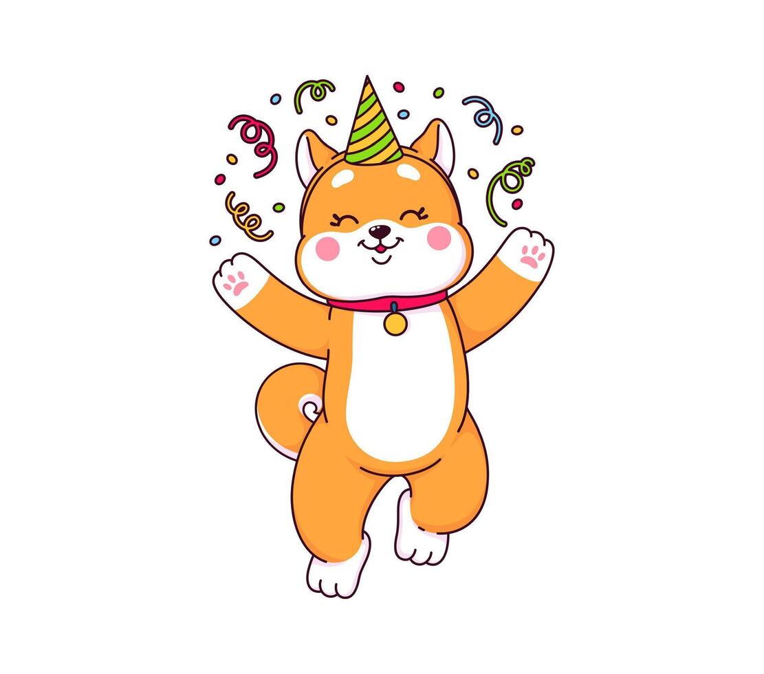 japonés kawaii shiba inu perro bailando en el fiesta vector