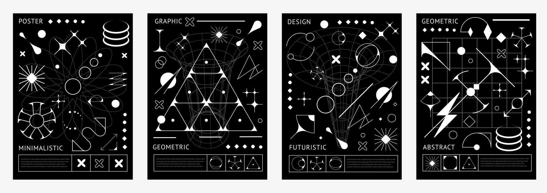 Brutal y2k posters, vertical black and white cards vector