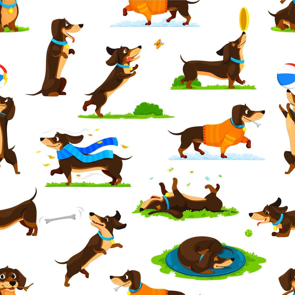 Cartoon dachshund dog puppy seamless pattern vector