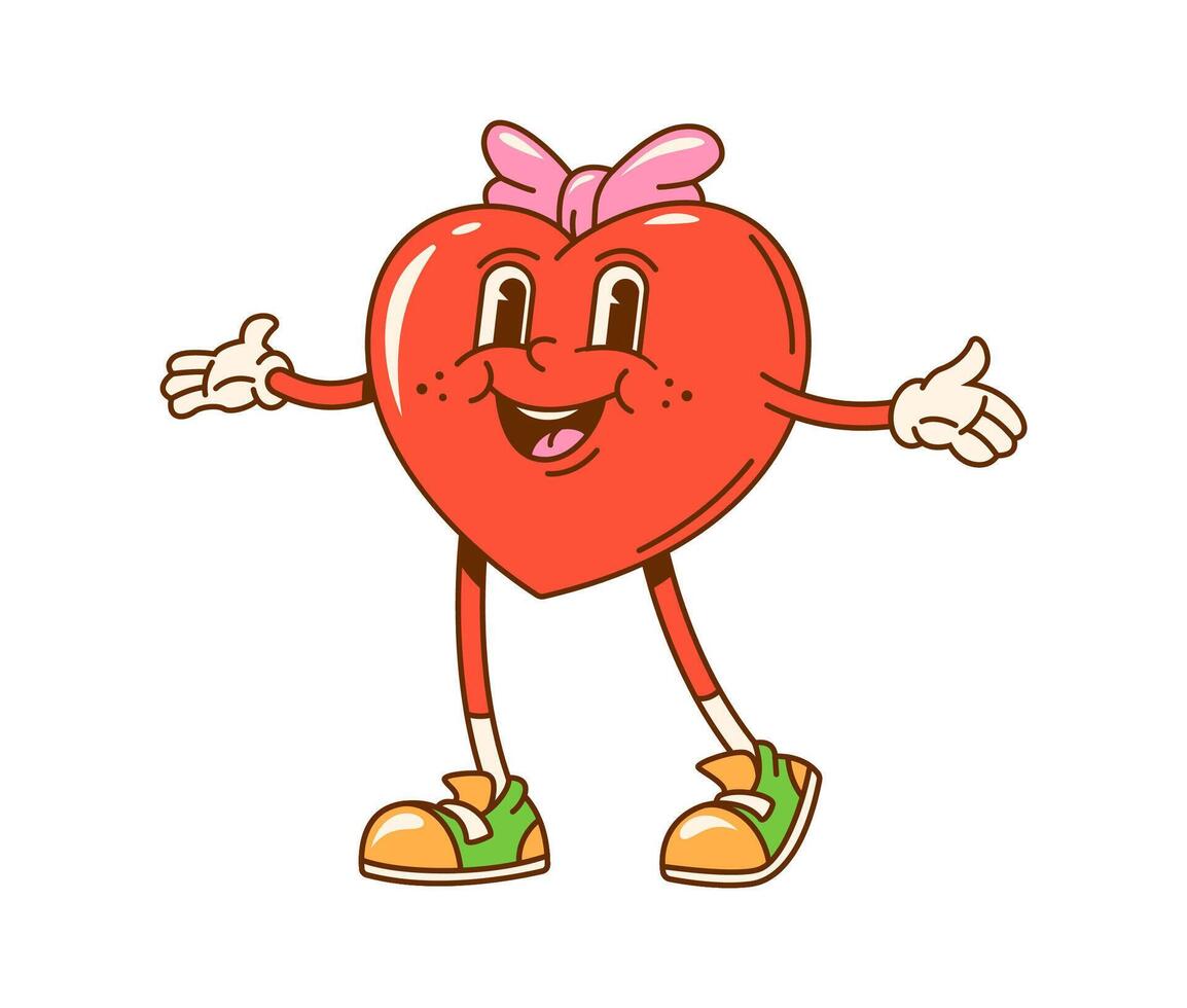 Cartoon groovy valentine girl heart character vector