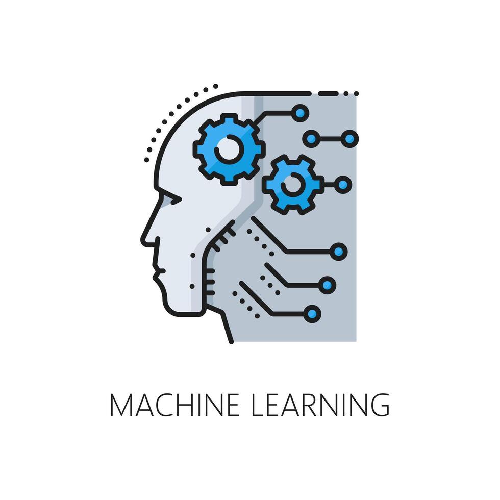 Machine learning color line icon AI neural network vector