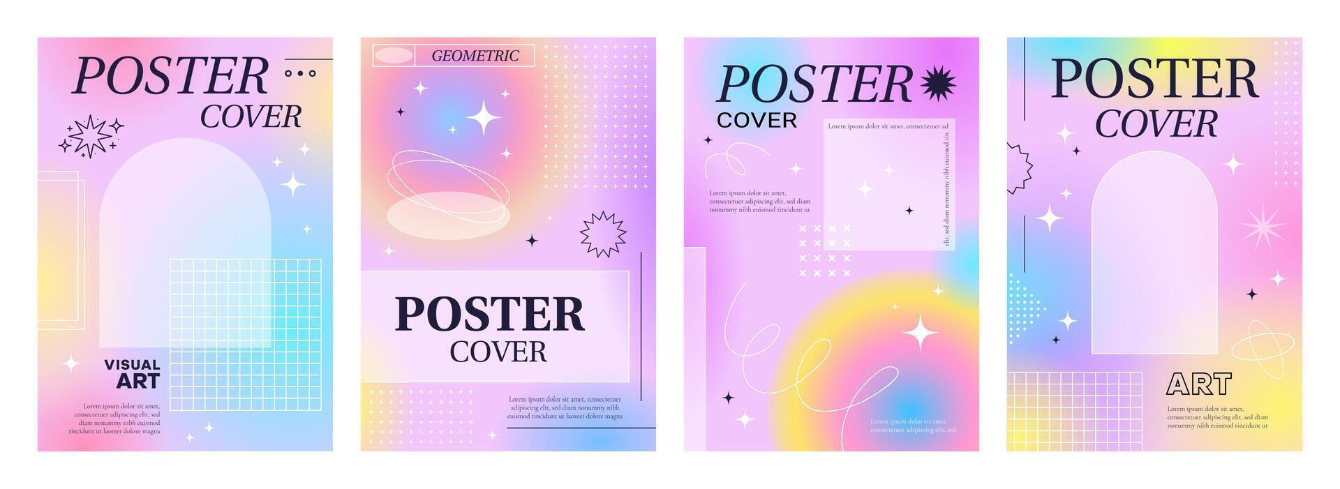 Aesthetic modern Y2K gradient poster covers vector