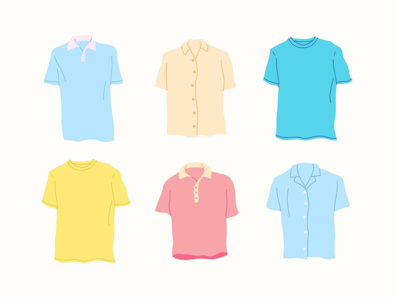 dibujos animados color diferente tipo ropa masculino camisas colocar. vector