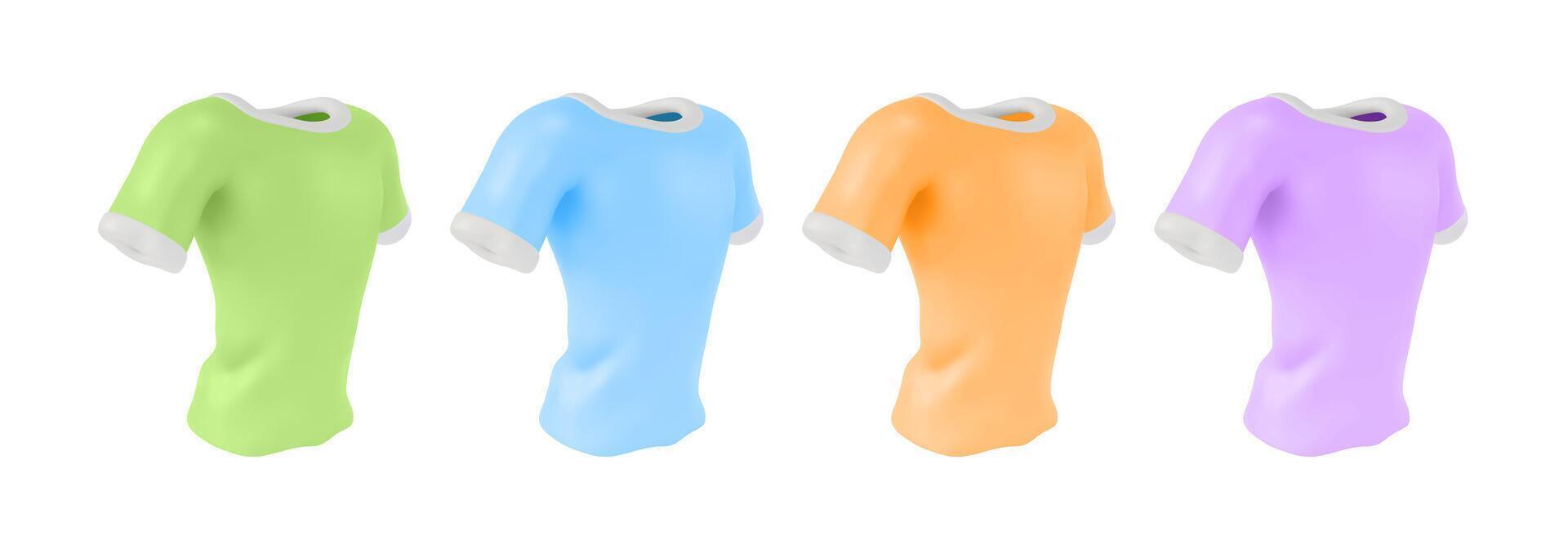 3d diferente color camiseta conjunto dibujos animados diseño estilo. vector