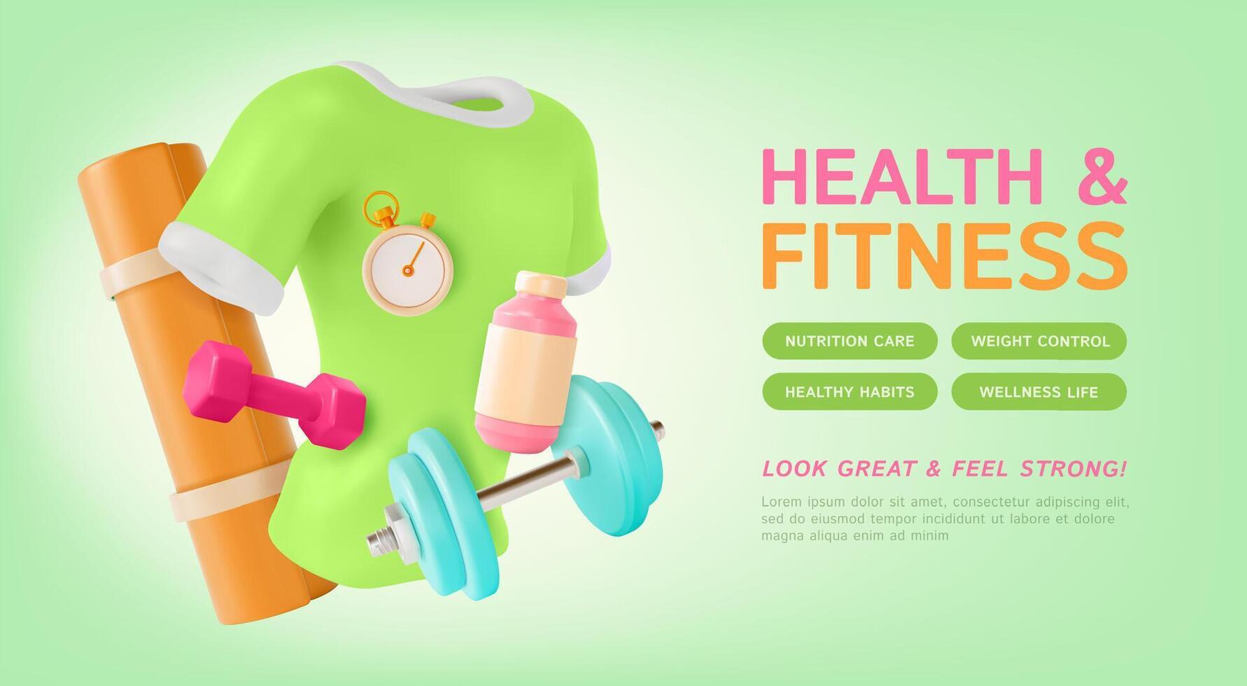 3d Health and Fitness Ads Banner Concept Poster Card. vector