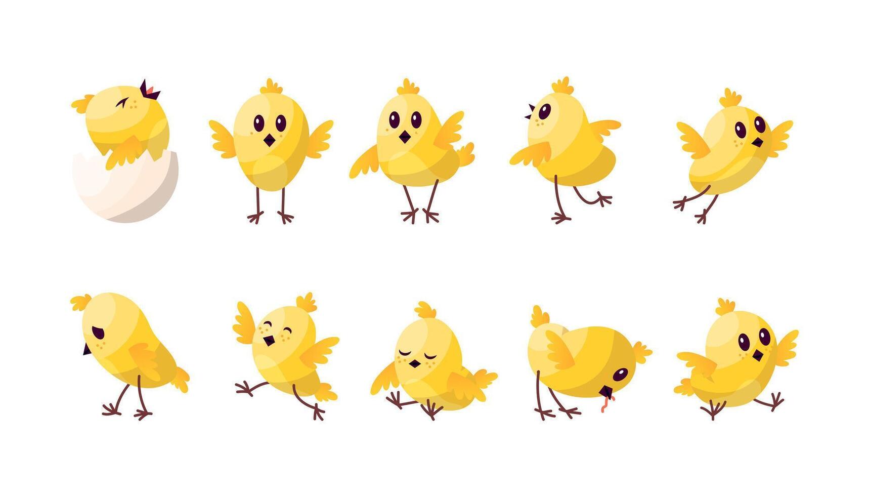 Cartoon Color Characters Cute Chicken Baby Set vector