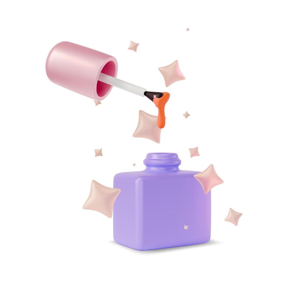 3d uña polaco botella con cepillo dibujos animados diseño estilo. vector