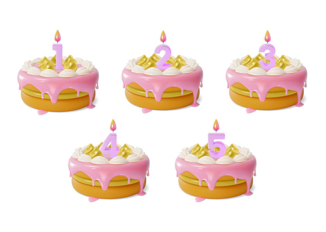3d cumpleaños pastel con vela números conjunto dibujos animados vector