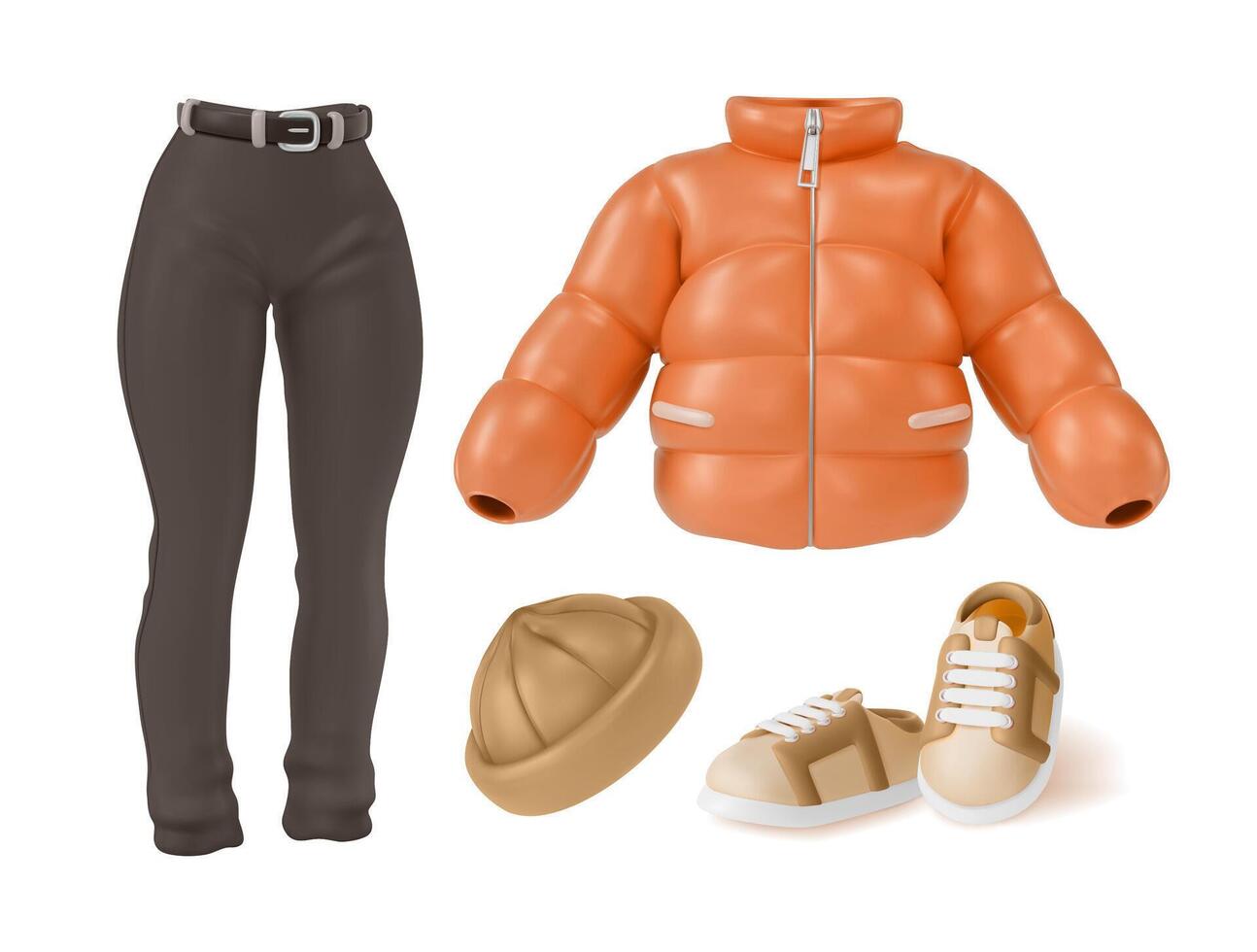 3d otoño ropa conjunto concepto dibujos animados diseño estilo. vector