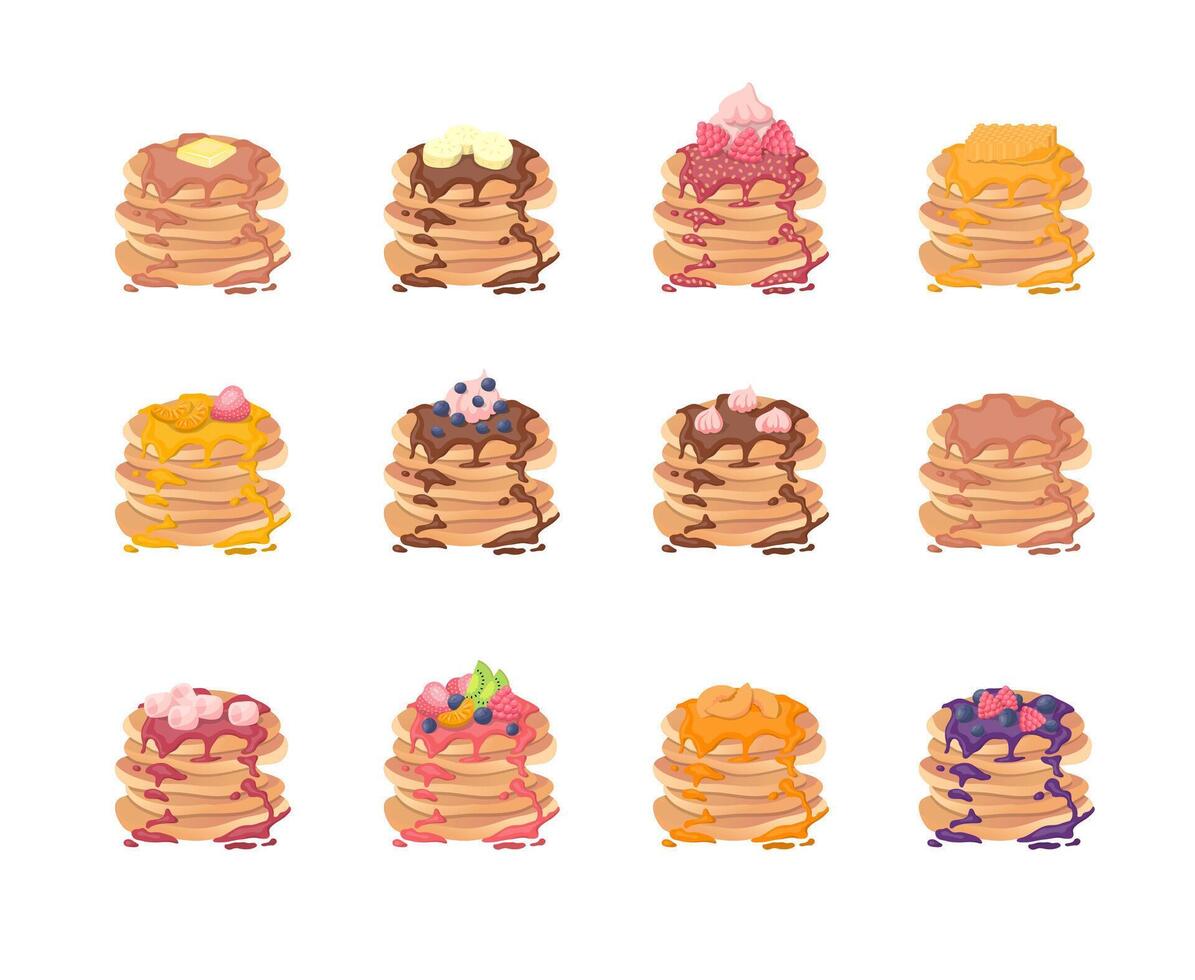 Cartoon Color Various Kinds Pancakes Set vector