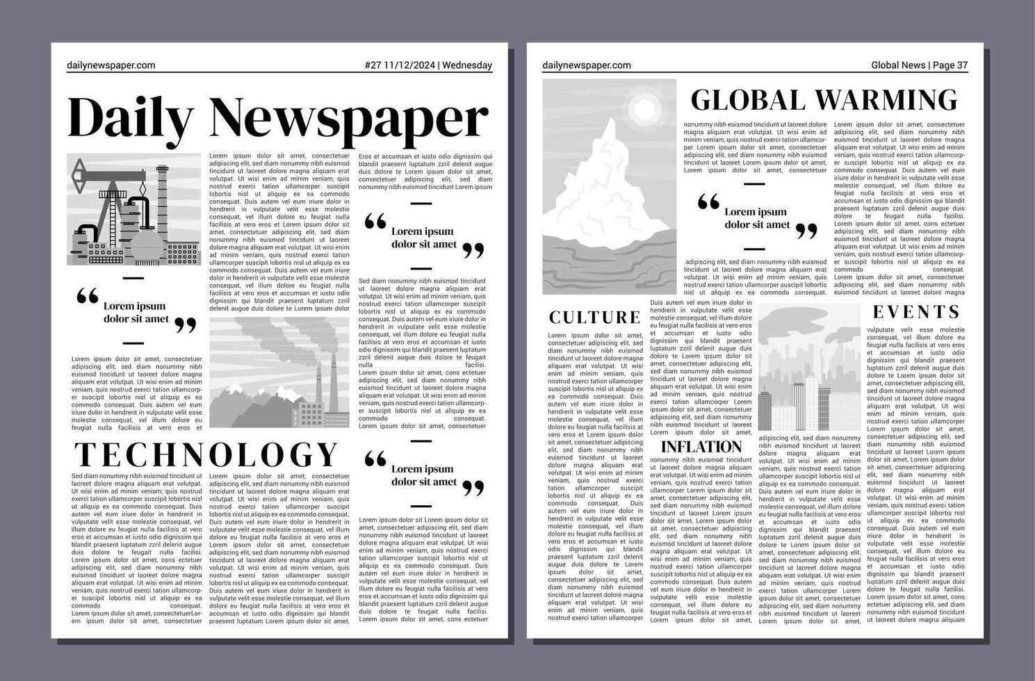 Newspaper Cover Page Empty Template Mockup Design vector