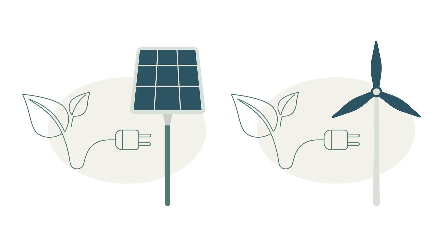 Set of eco friendly and sustainable development, Ecological concept, Conservation of nature and the environment on earth. Wind turbines, Power plug and solar panels. illustration design. vector