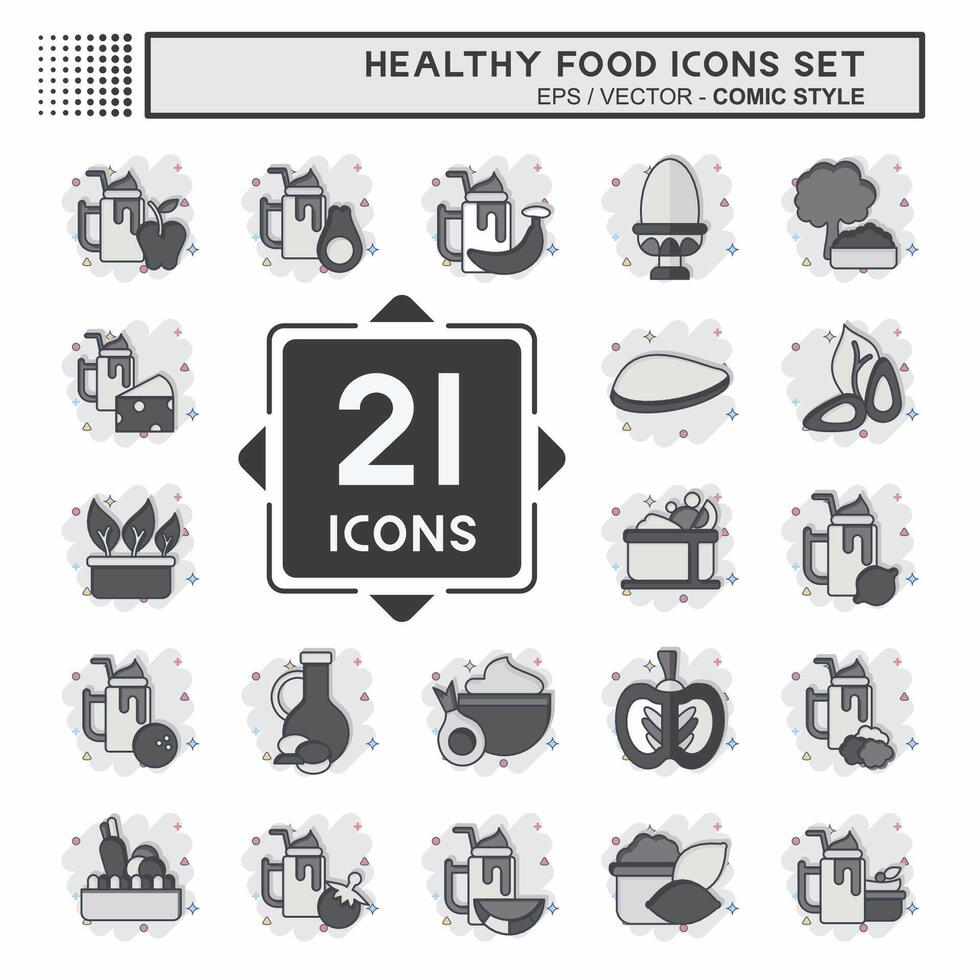 Icon Set Healthy Food. related to Fruit symbol. comic style. simple design illustration vector