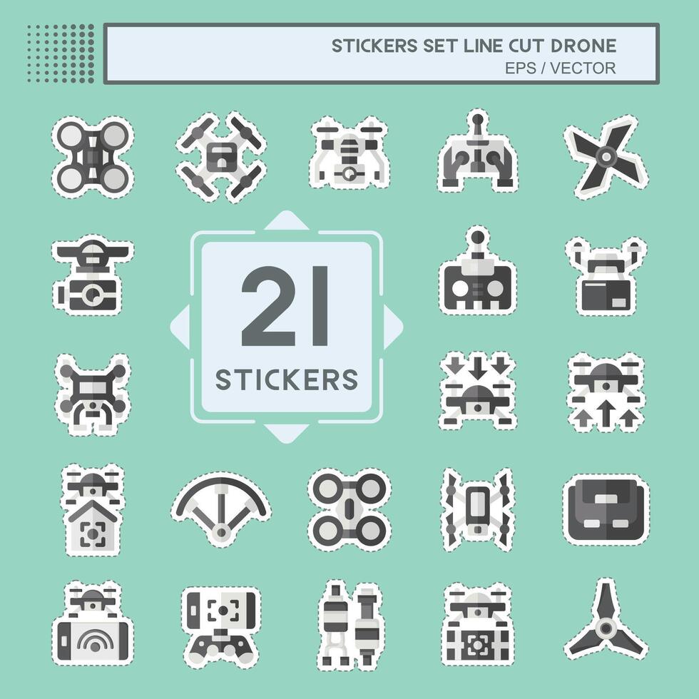 Sticker line cut Set Drone. related to Technology symbol. simple design illustration vector