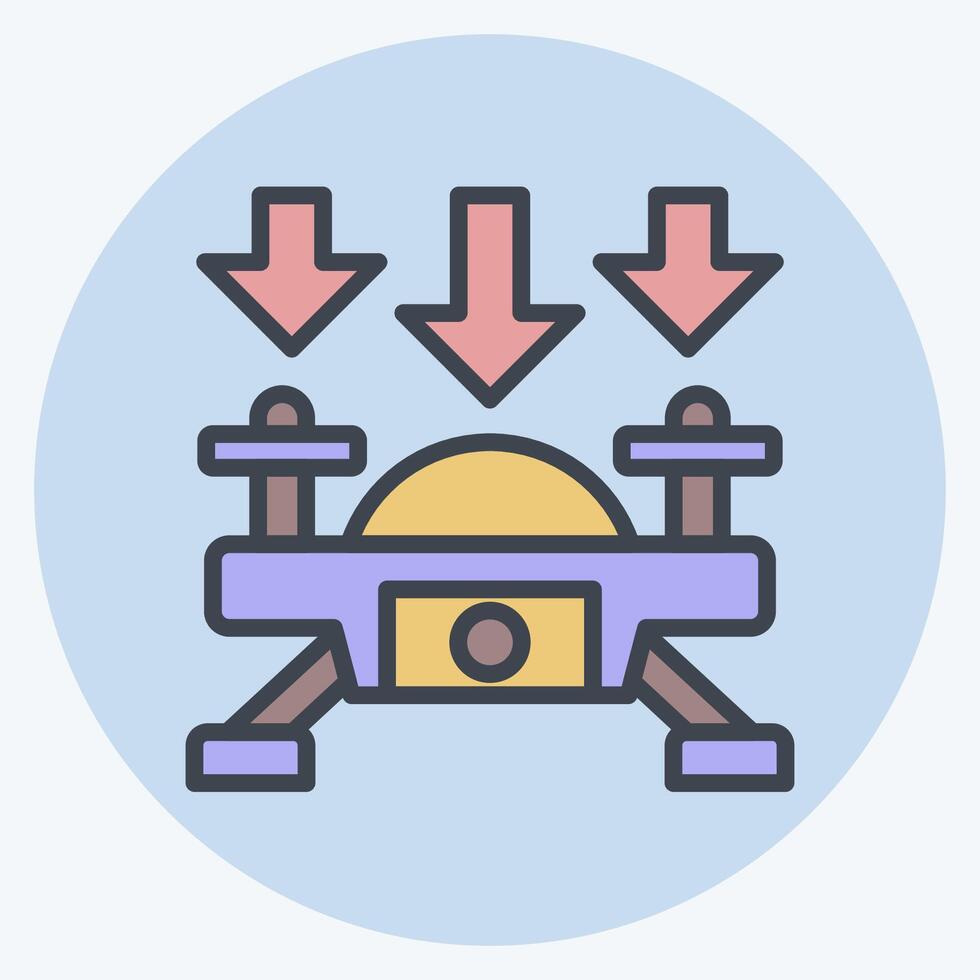 Icon Fly Down. related to Drone symbol. color mate style. simple design illustration vector