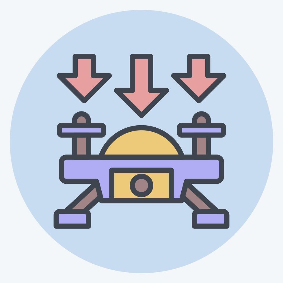 Icon Fly Down. related to Drone symbol. color mate style. simple design illustration vector