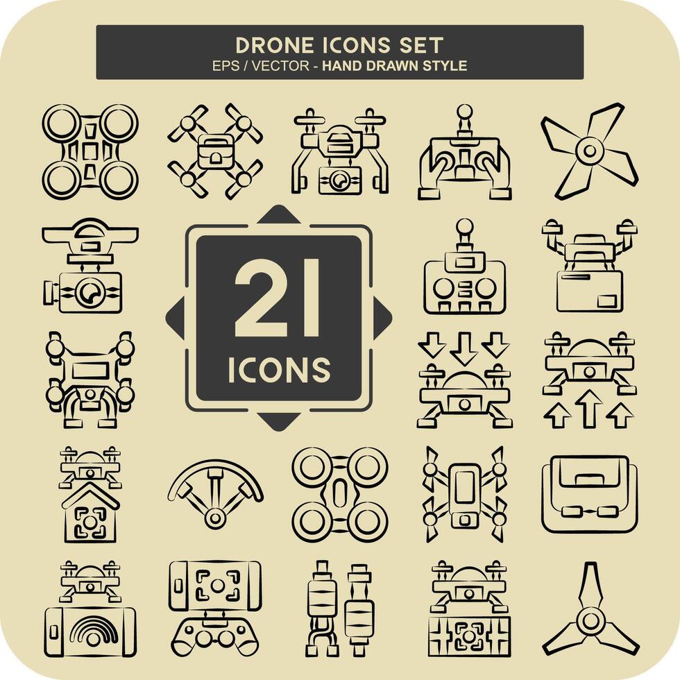 Icon Set Drone. related to Technology symbol. hand drawn style. simple design illustration vector