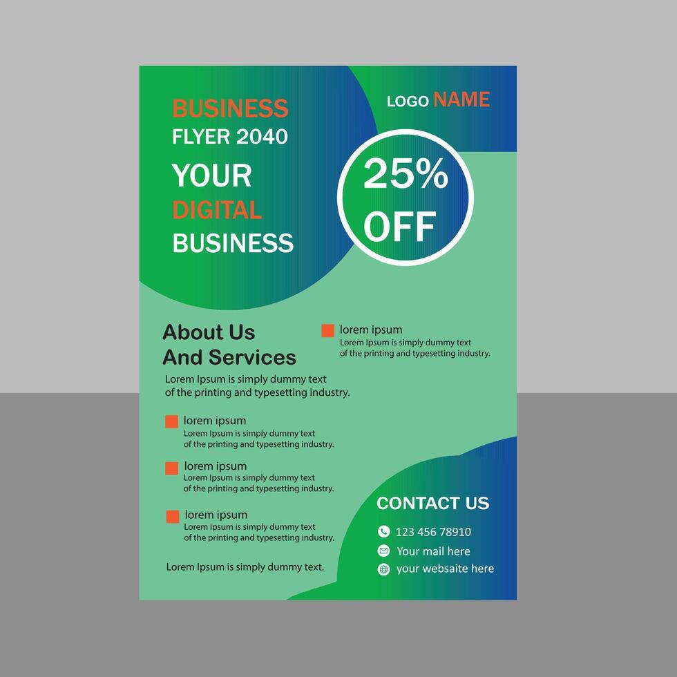Gradient Green Flyer Template Design. vector
