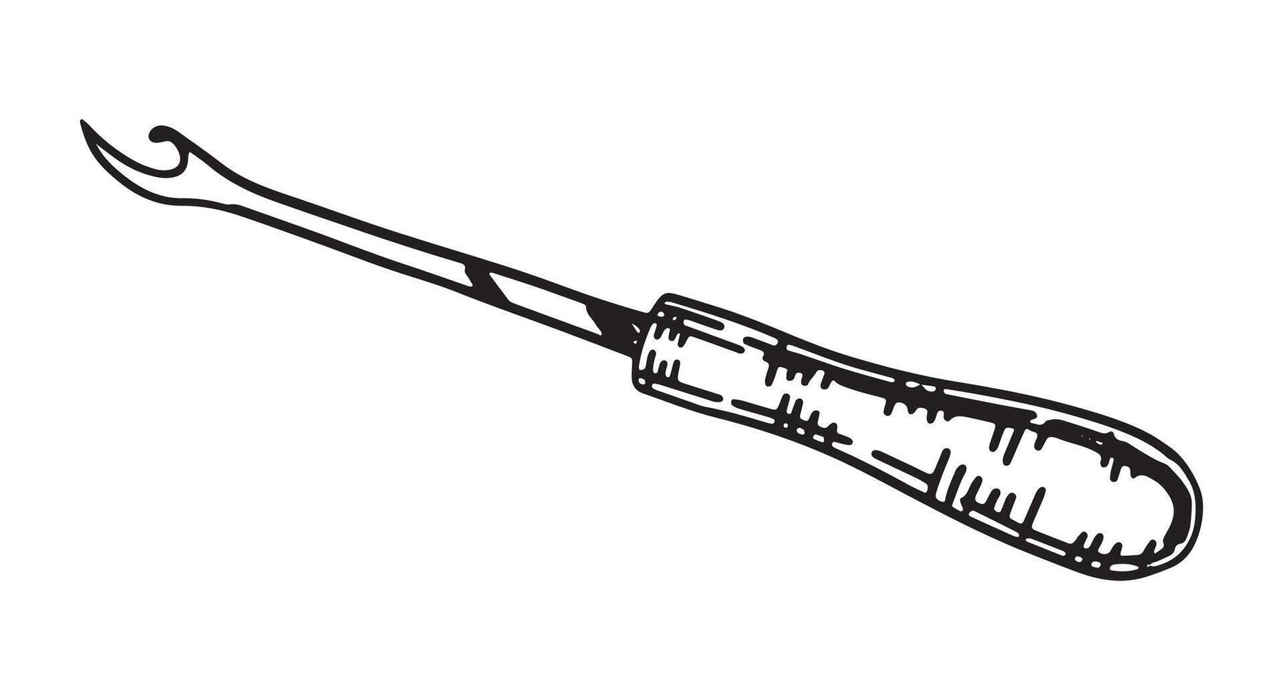 Seam ripper sketch. Tools for sewing work, tailor equipment doodle. Outline illustration in retro engraving style. vector