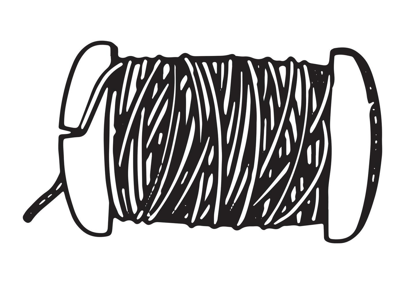 Spool of thread sketch. Tools for sewing work, tailor doodle. Outline illustration in retro engraving style. vector