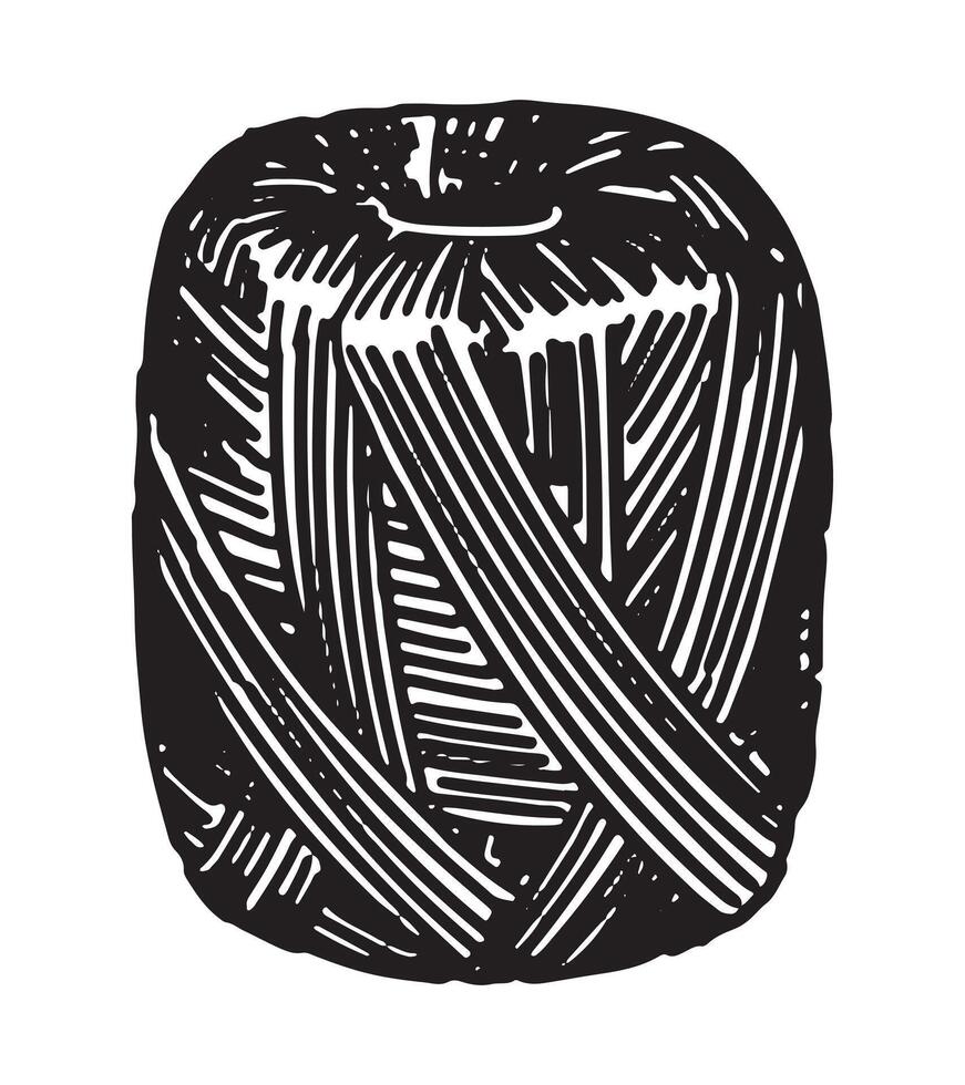 Spool of thread sketch. Tailor tools bobbin doodle. Outline illustration in retro engraving style. vector