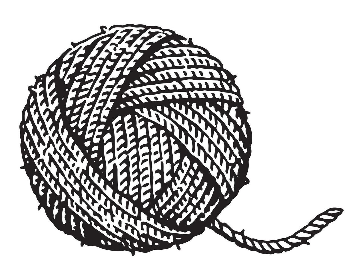 Wool yarn ball sketch. Tools for knitwork, handicraft. Hobby, leisure activity doodle. Outline illustration. vector