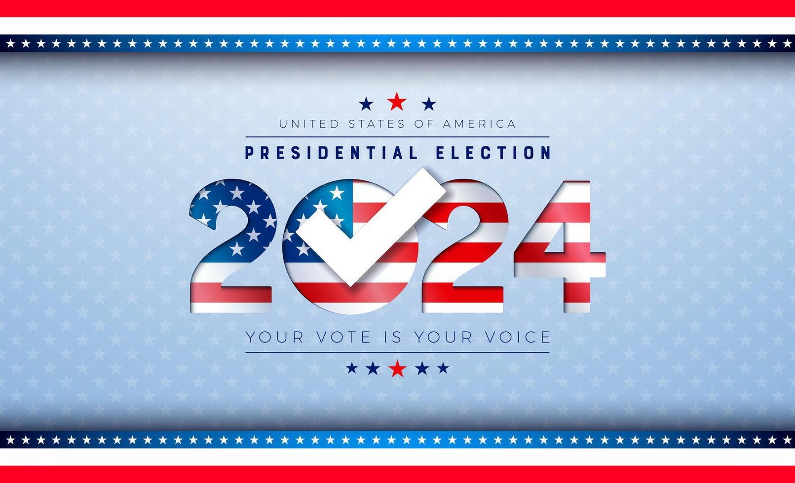 Estados Unidos 2024 presidencial elección bandera ilustración con americano bandera en texto etiqueta en ligero antecedentes. votar día, noviembre 5. unido estados elección votación diseño con tipografía para póster vector