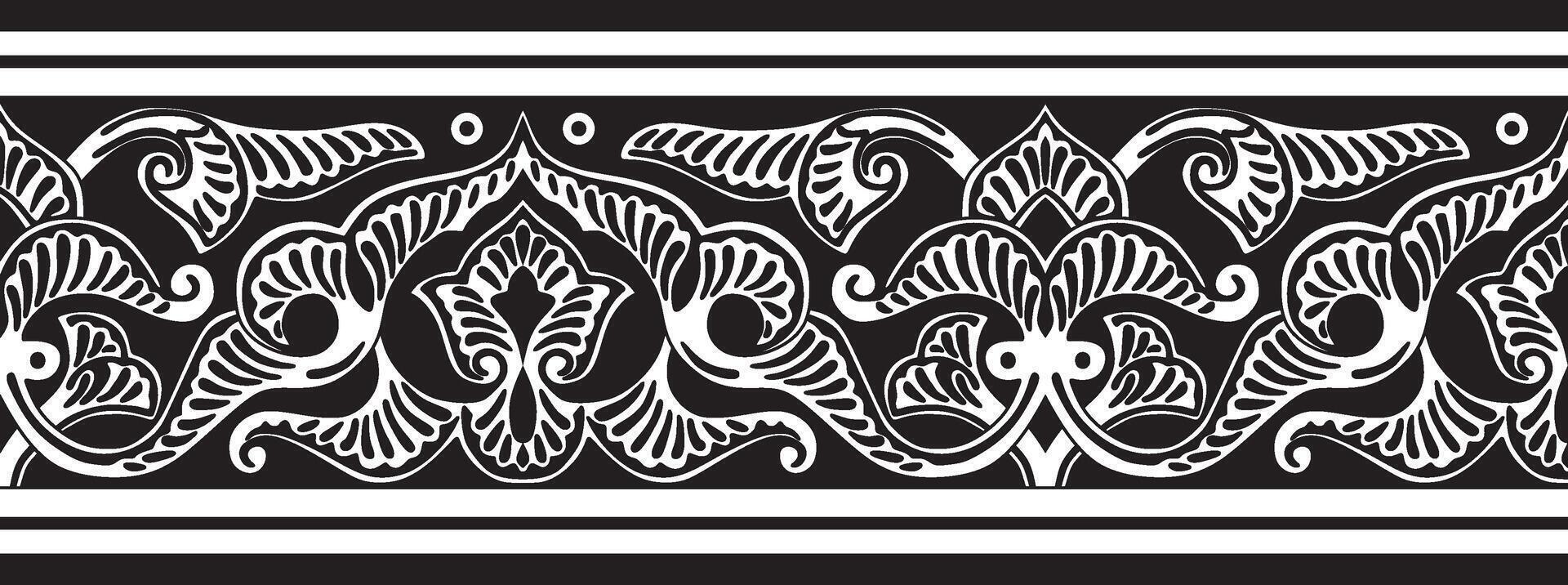 monochrome seamless oriental national ornament. Endless ethnic floral border, arab peoples frame. Persian painting. vector