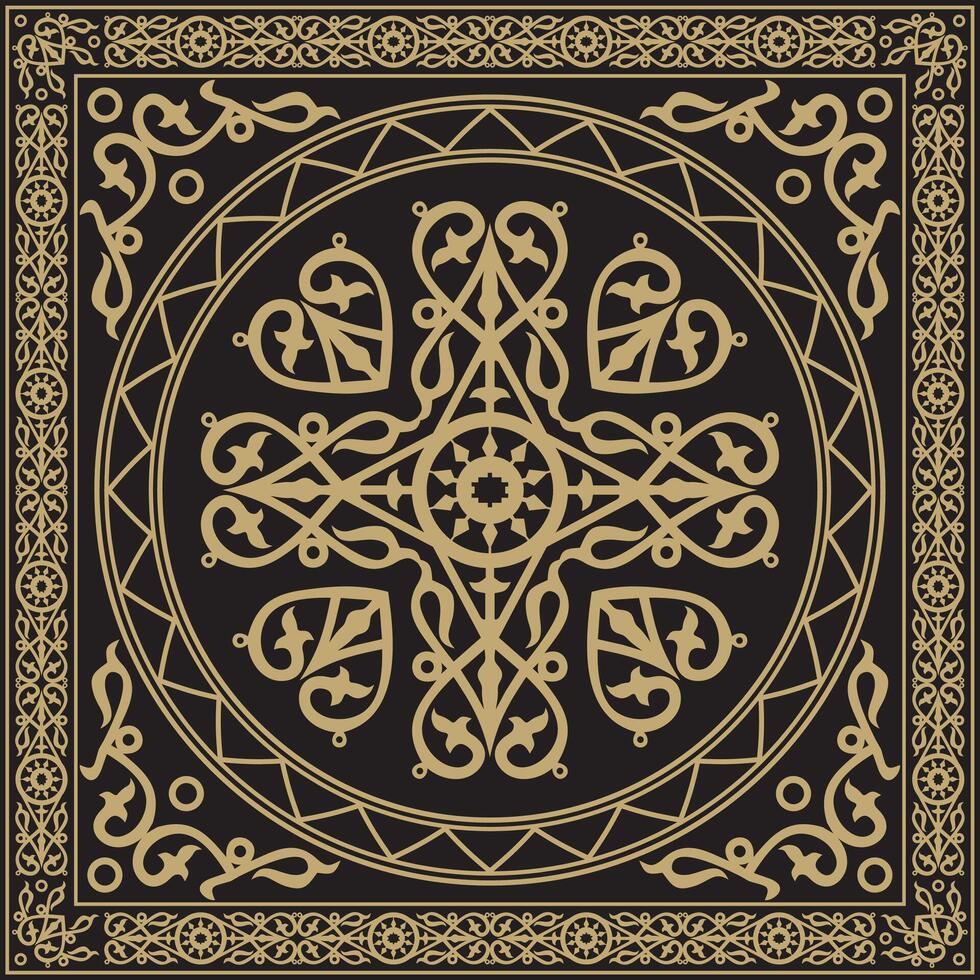 golden and black square Yakut ornament. An endless rectangular border, a frame of the northern peoples of the Far East vector