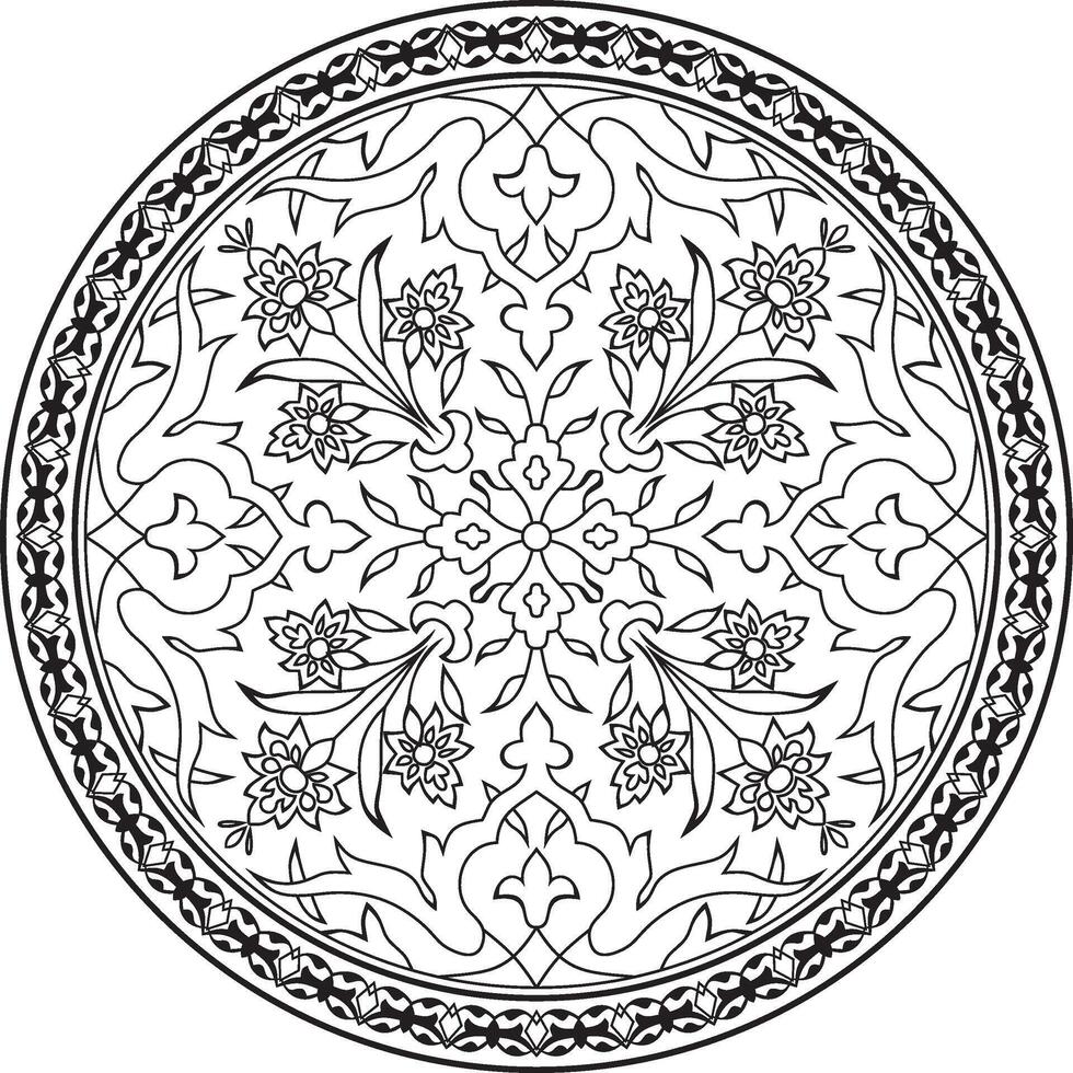 linear contour round Turkish ornament. Ottoman circle, ring, frame. Muslim pattern for stained glass vector