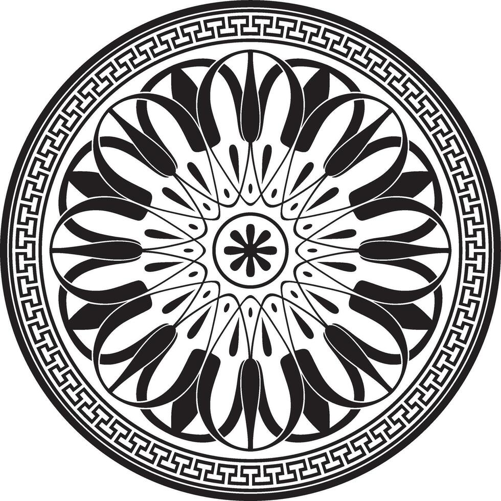 black monochrome classic Greek round ornament. Circle of Ancient Greece and the Roman Empire. Byzantine painting of walls, floors and ceilings. Decoration of European palaces vector