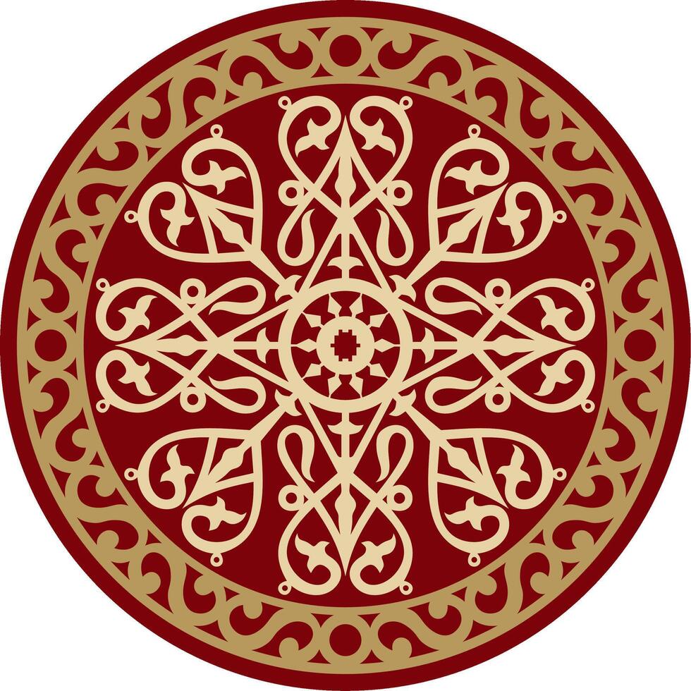 red national Yakut circle. Round pattern of the indigenous peoples of the north, tundra, Chukchi, Nenets. Ethnic ornament of Siberian people vector