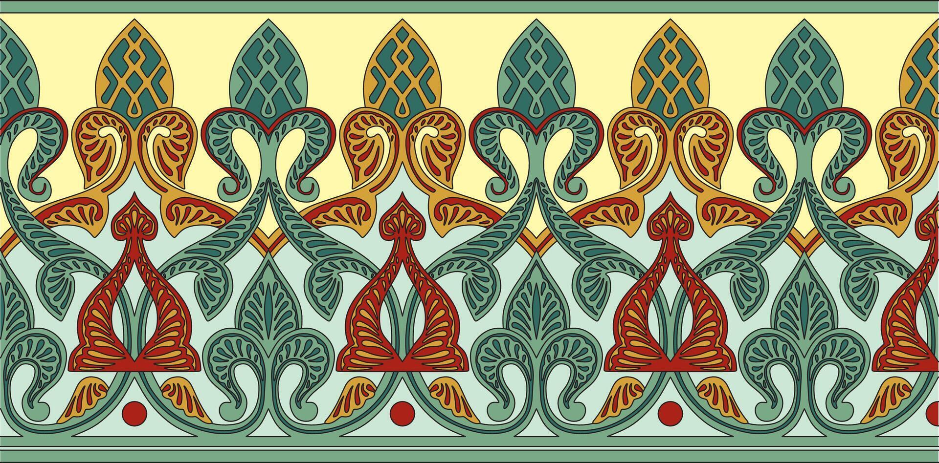 sin costura de colores oro Arábica nacional ornamento, borde, marco. interminable patrón vegetal de oriental pueblos de Asia, África, Persia, irán, Irak. vector